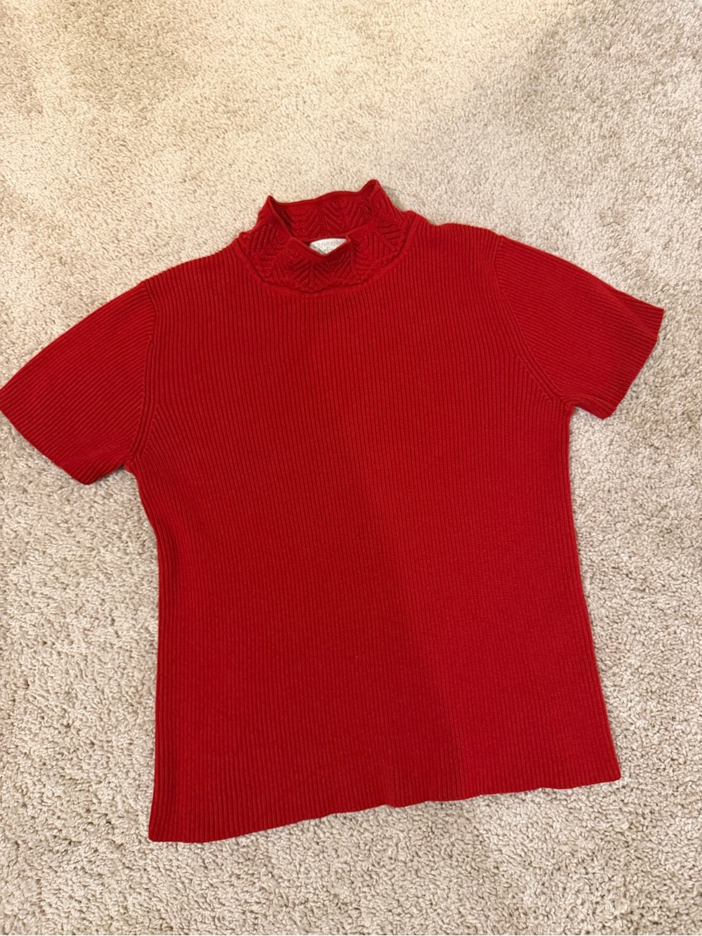 Ribbed Short Sleeve Mock Neck Top, Medium!